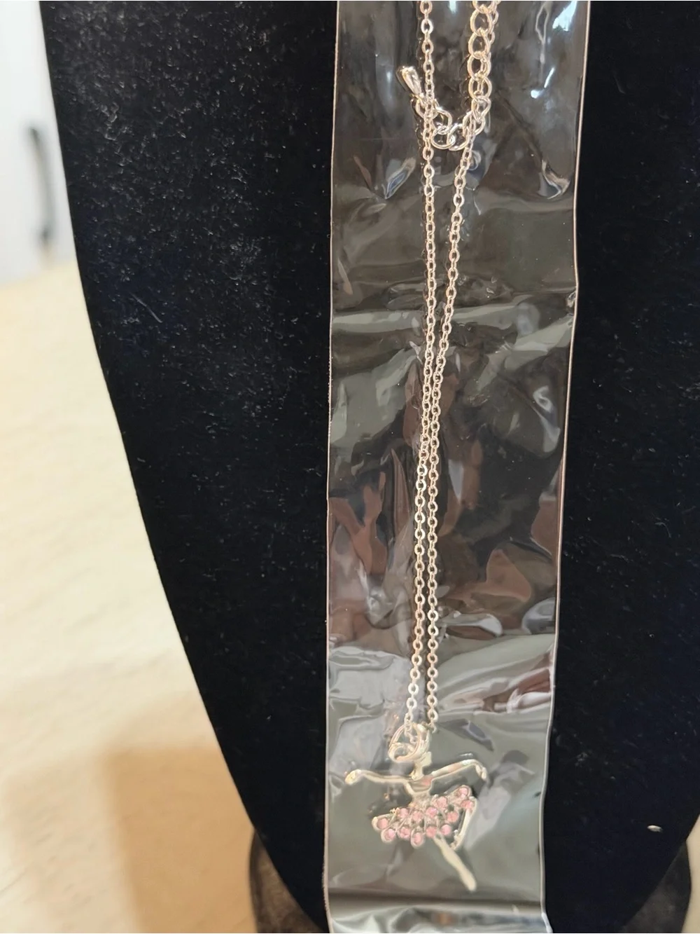 Silver Ballerina Pendant Necklace with Pink Crystals Tutu